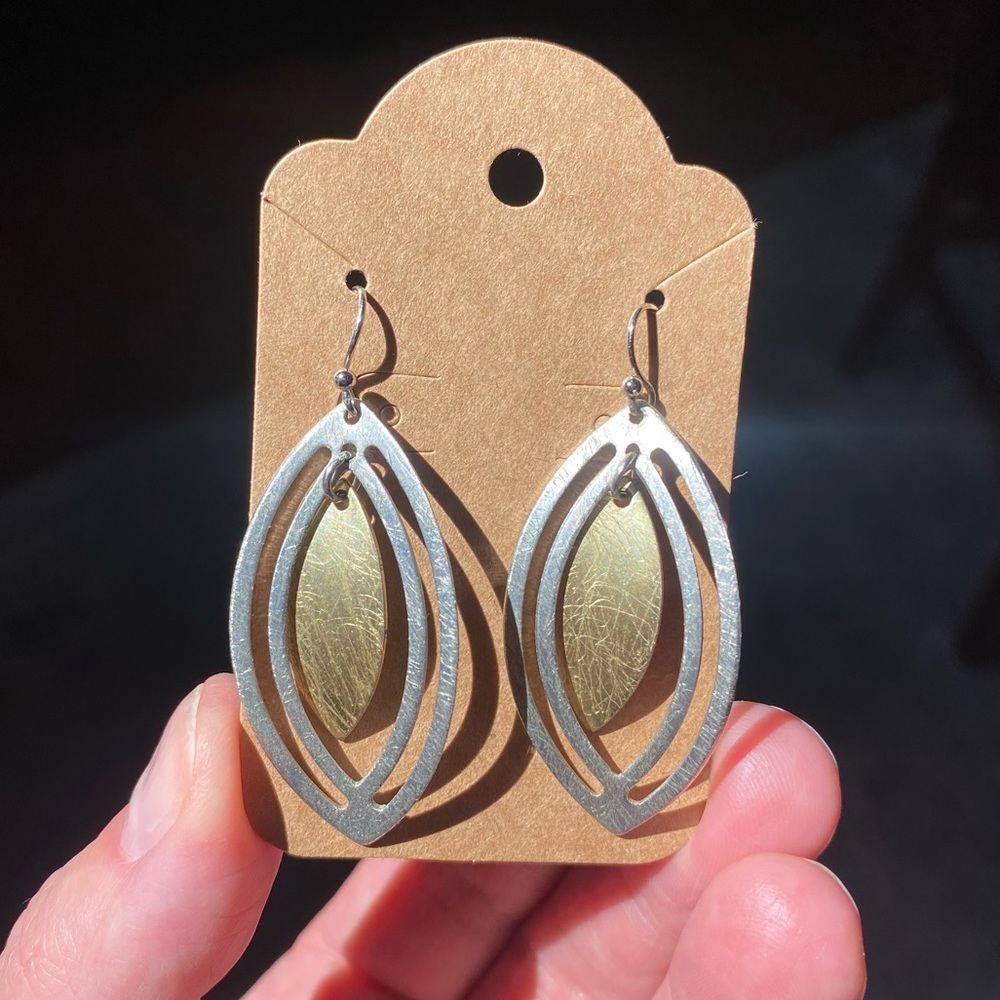 Two-toned Silver & Gold Plated Leaf Shaped Dangle Earrings